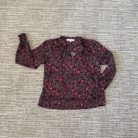 LOFT Ruffle Tie Neck Mixed Media Blouse - Picture 1 of 4